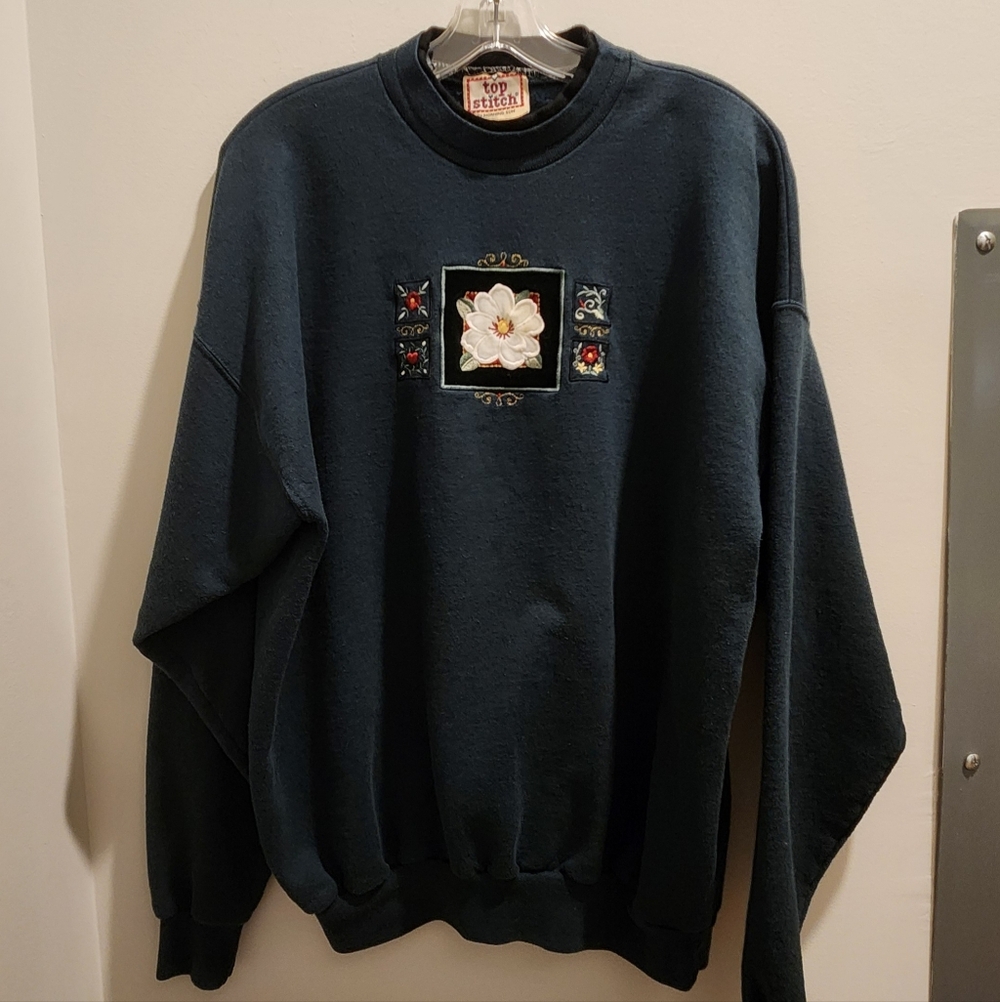 Vintage Dark Green Crewneck Embroidered Sweatshirt - Picture 2 of 7